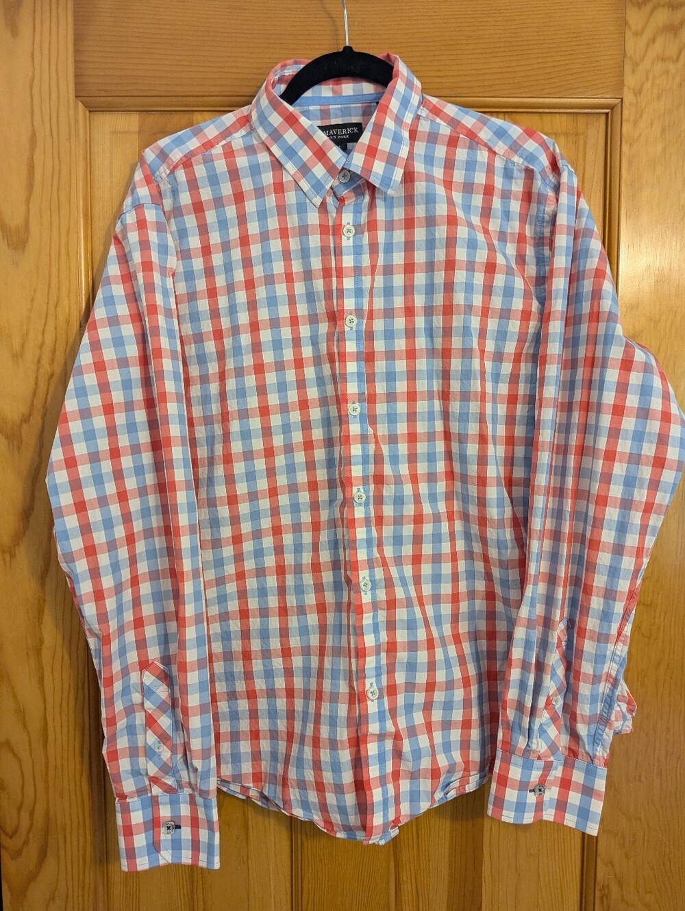 J Maverick Nautica Blue, Red & White Plaid Long-Sleeve Button-Down Shirt